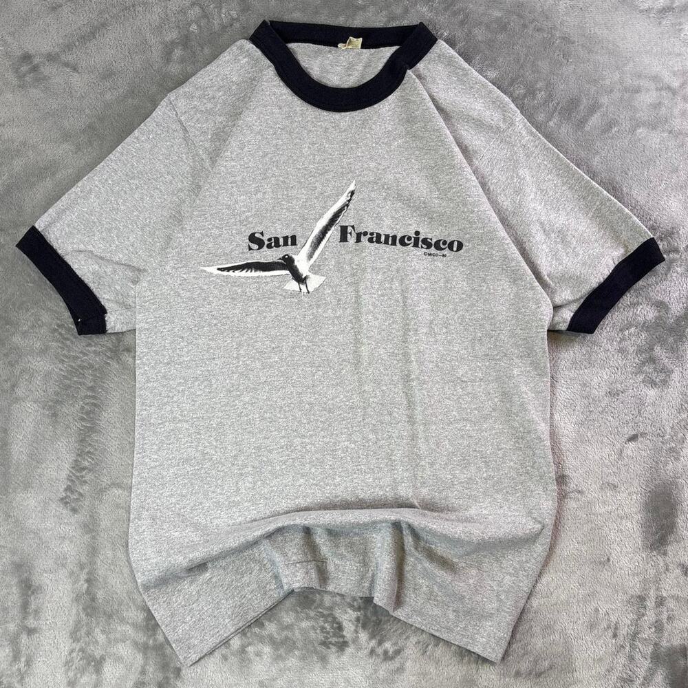 Vintage Screen Stars San Francisco Seagull Ringer T Shirt Gray Black Medium USA